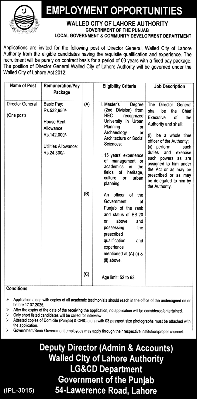 Local Government & Community Development Department Lahore Tender Notice